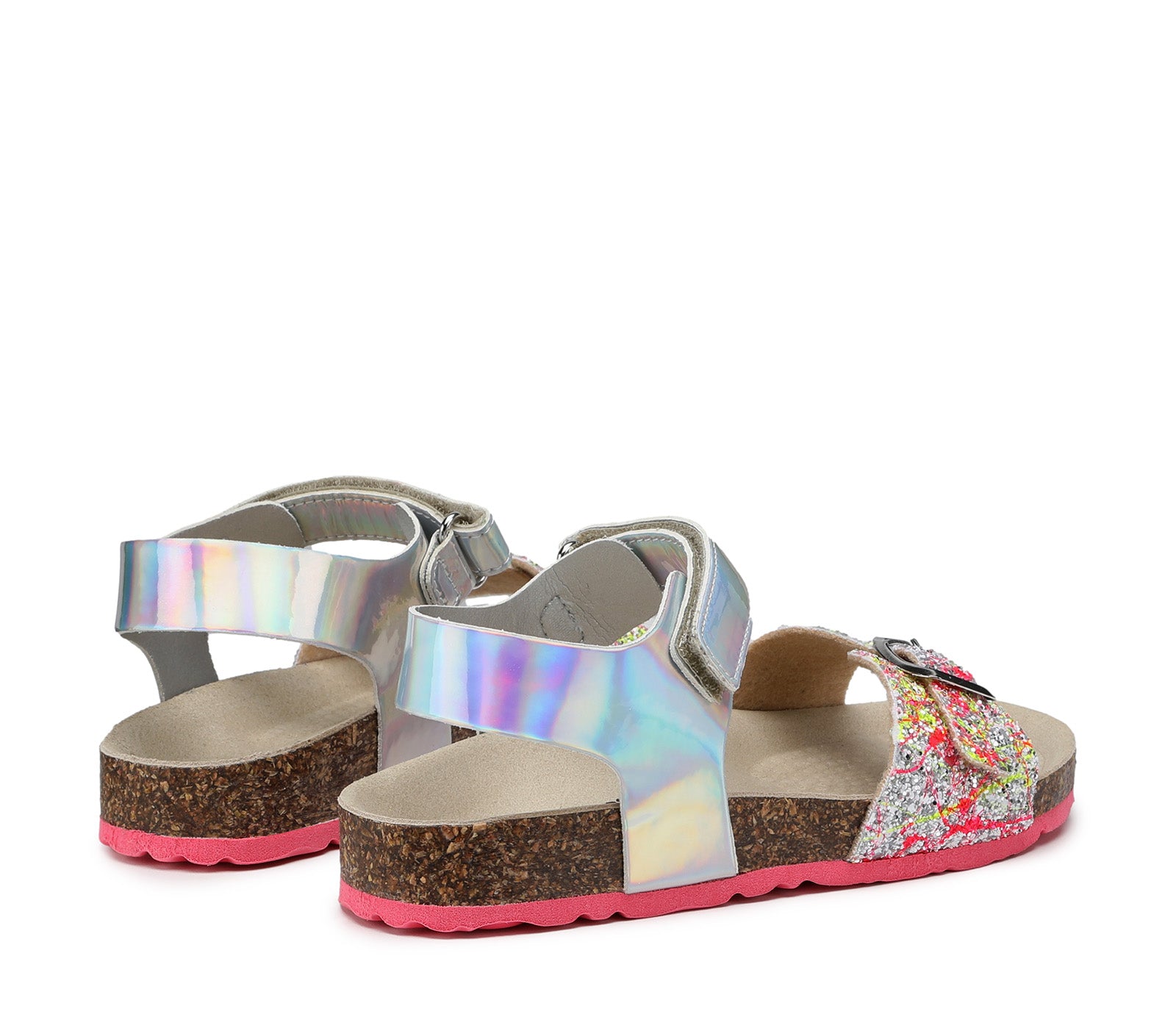 Children's Multicolor Glitter Sandals with Velcro Closure and Pink Sole