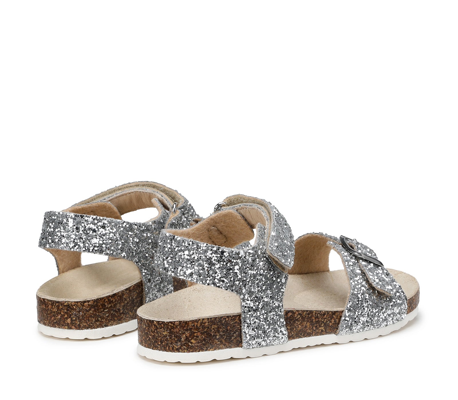 Children's Silver Glitter Sandals with Velcro Closure and Contoured Insole