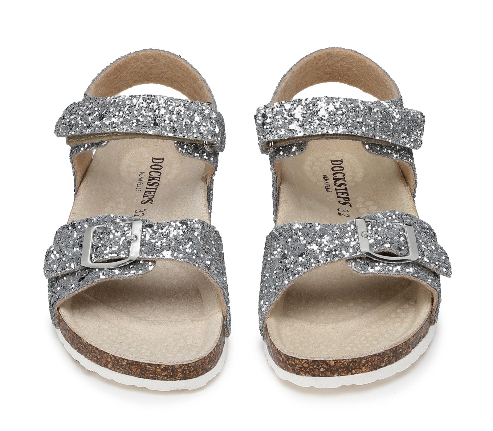 Children's Silver Glitter Sandals with Velcro Closure and Contoured Insole