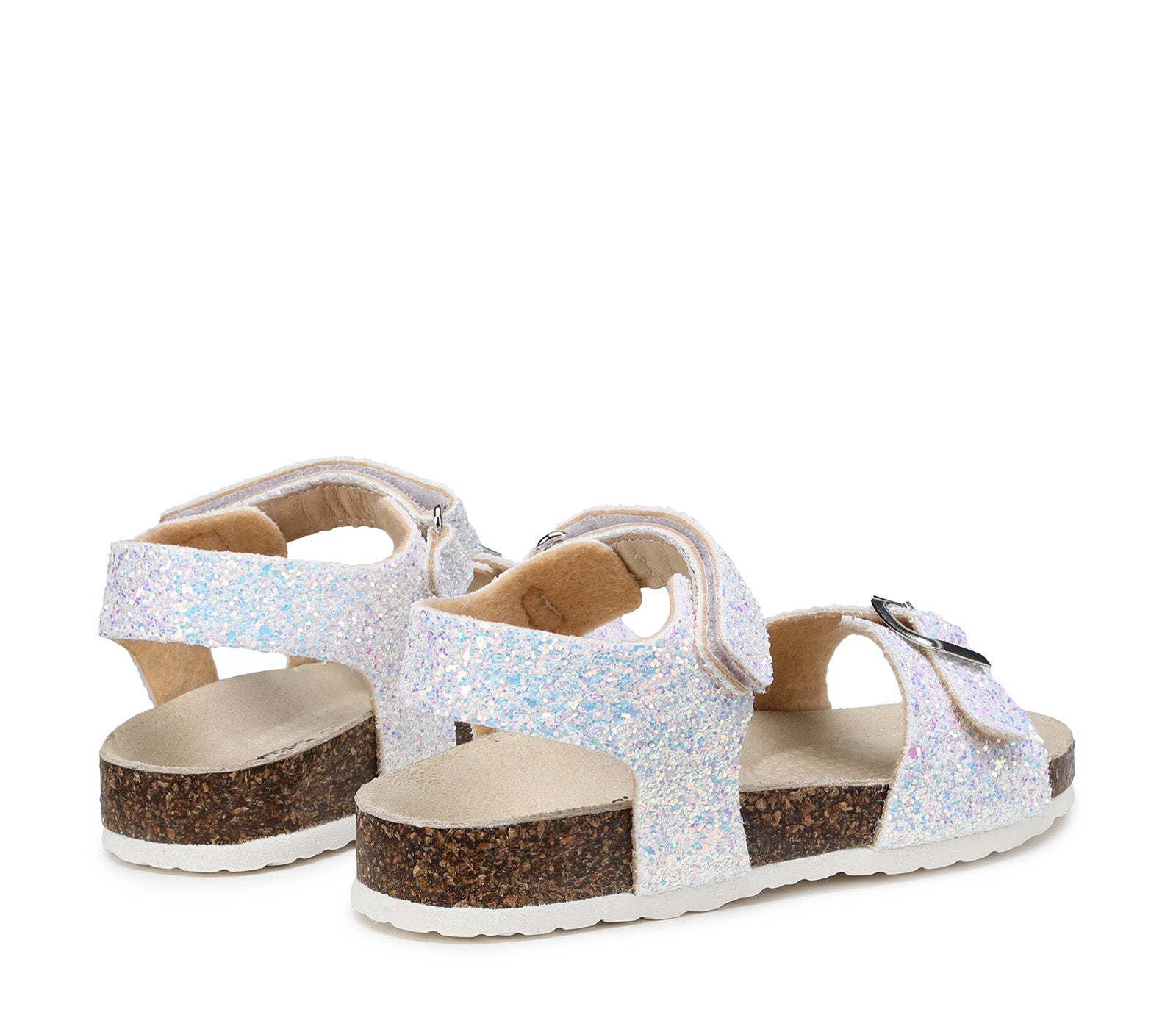 Children's White Glitter Sandals with Velcro Closure and Contoured Insole