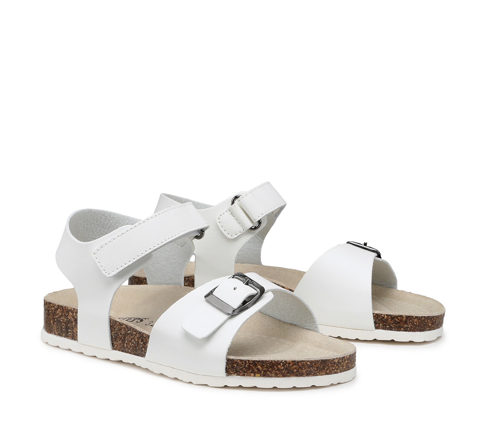 Children's White Sandals with Velcro Closure and Contoured Insole