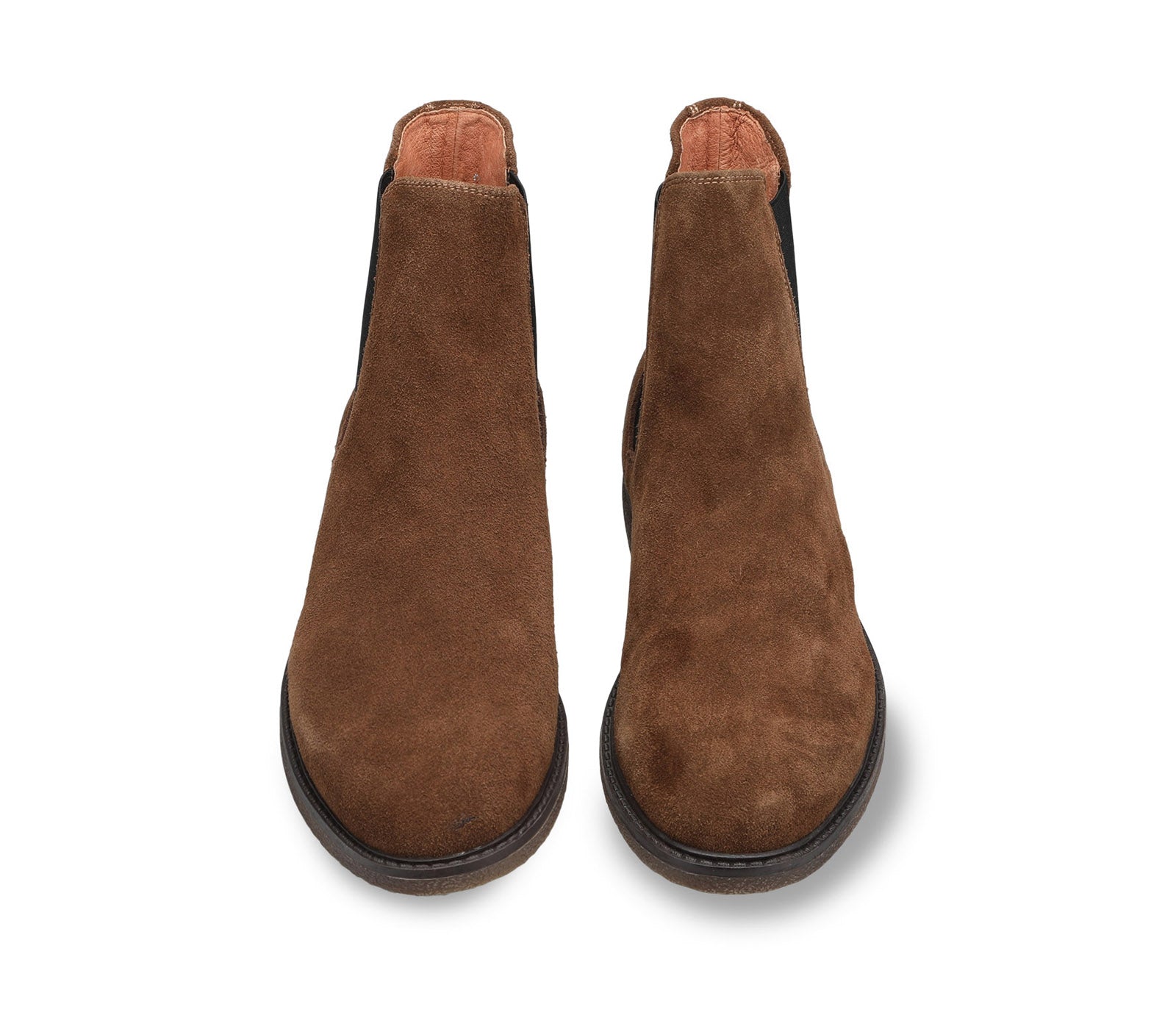 Men's Tobacco-colored Chelsea Ankle Boots in Suede Leather with Elasticized Inserts