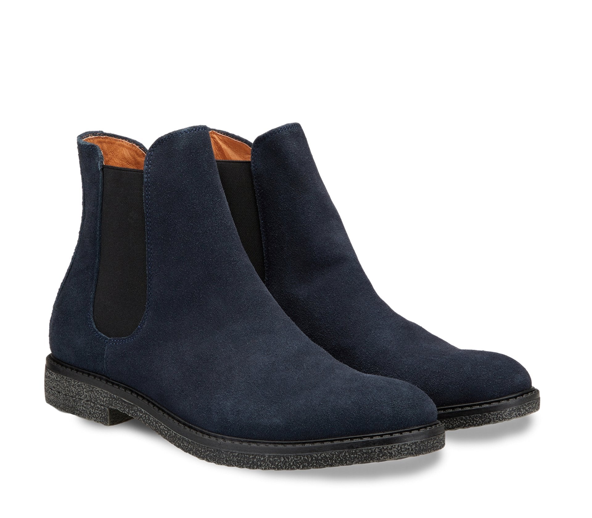 Blue Men's Chelsea Ankle Boots in Suede Leather with Elasticized Inserts