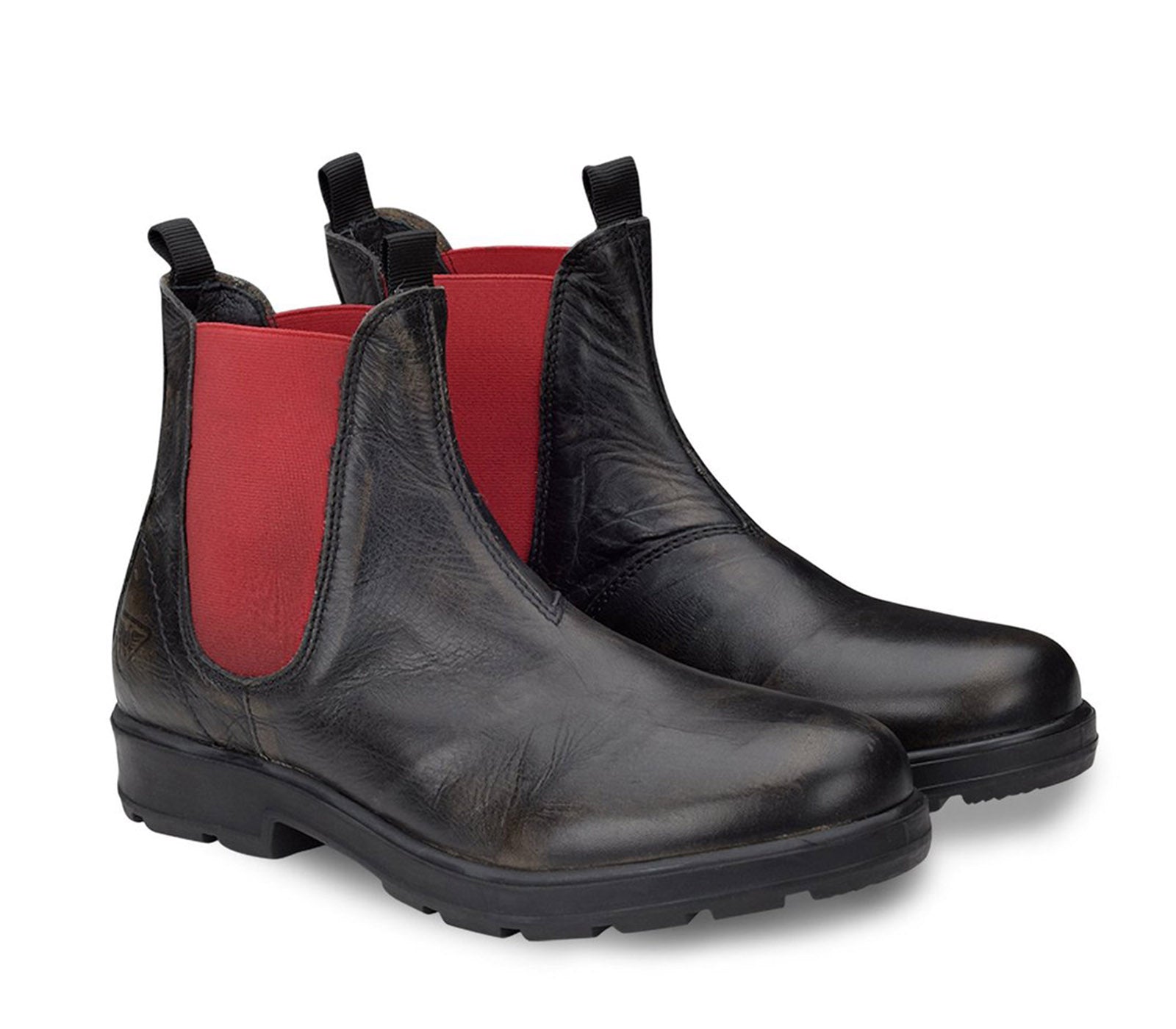 Men's Black Leather Chelsea Boots with Red Elasticized Inserts