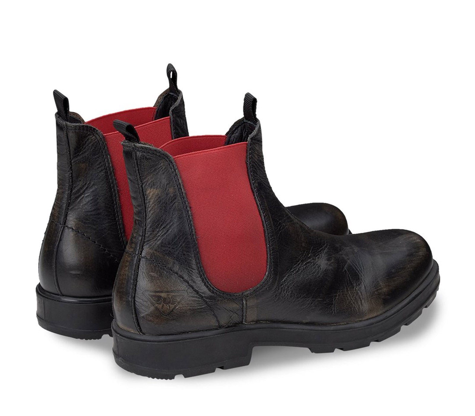 Men's Black Leather Chelsea Boots with Red Elasticized Inserts