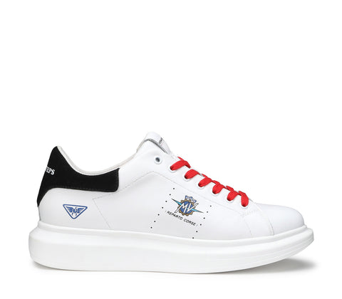 Women's White Leather Sneakers with Red Laces