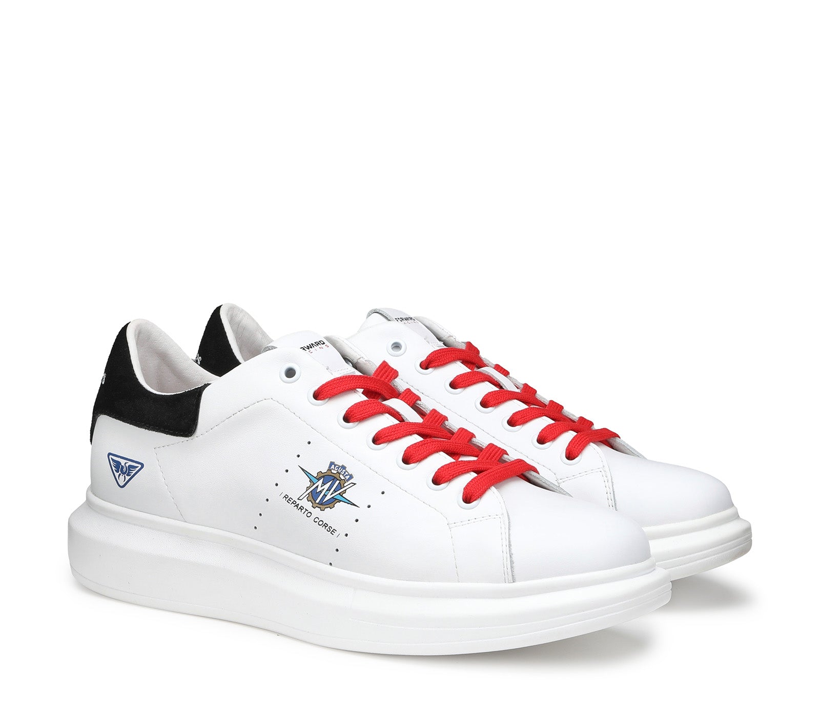 White Men's Leather Sneakers with Red Laces