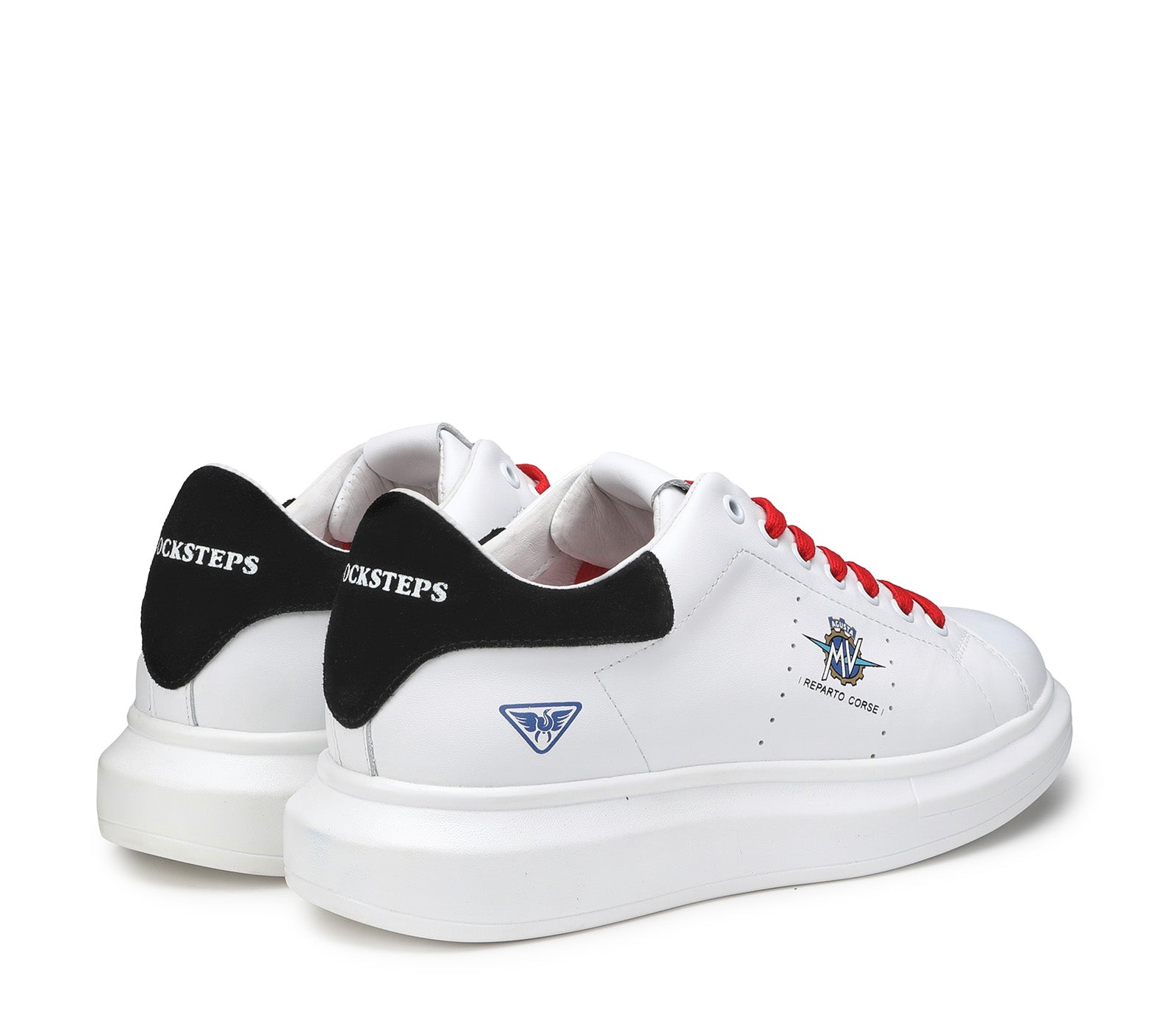 Women's White Leather Sneakers with Red Laces