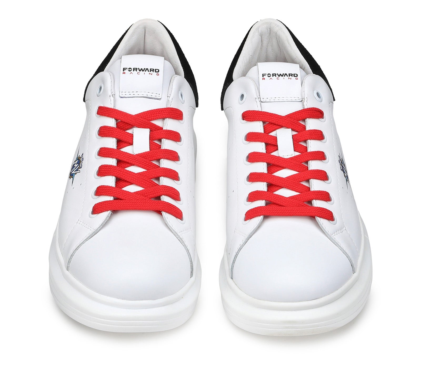 White Men's Leather Sneakers with Red Laces