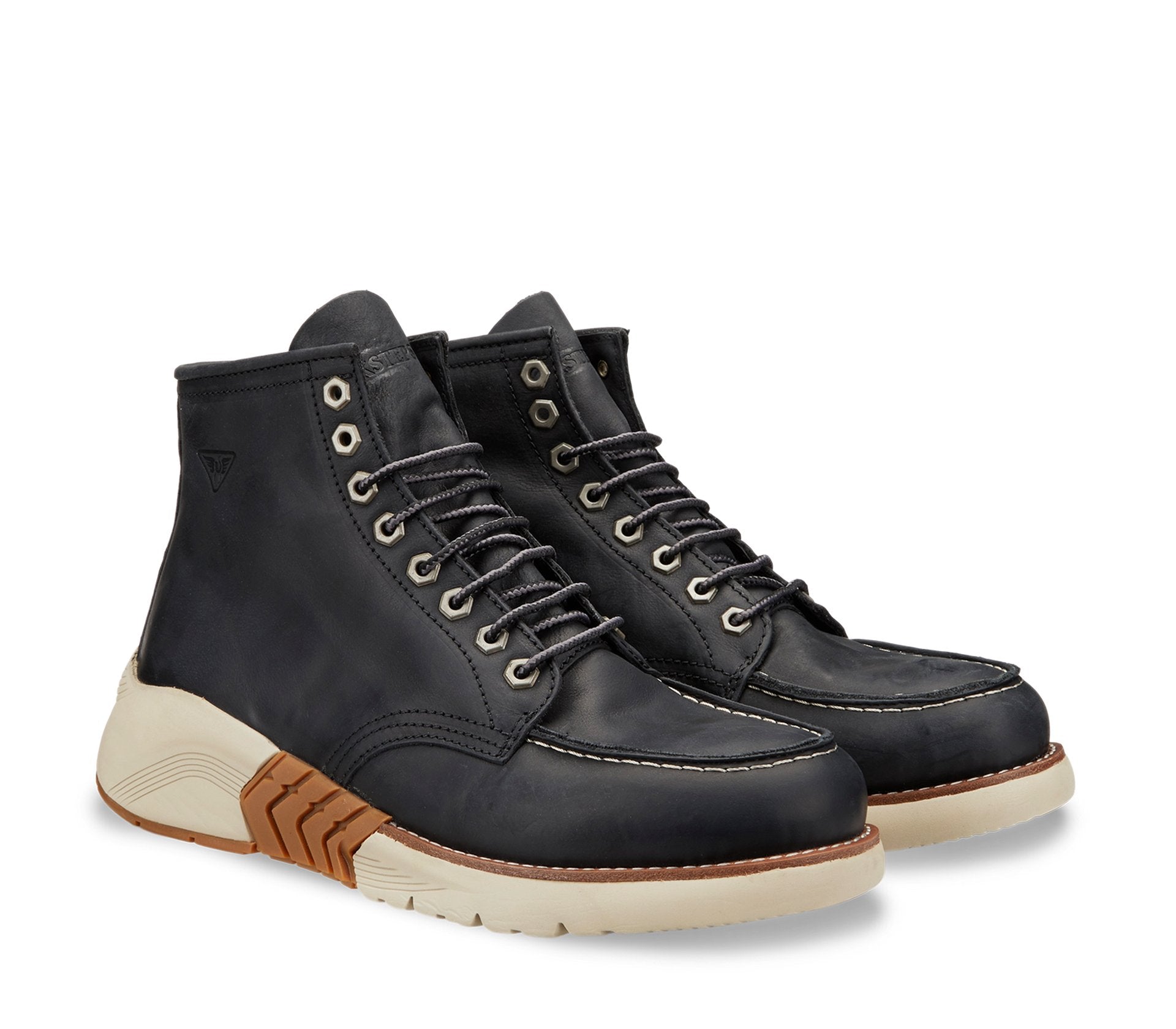 Men's Black Leather Boot with Laces and Sporty Sole 