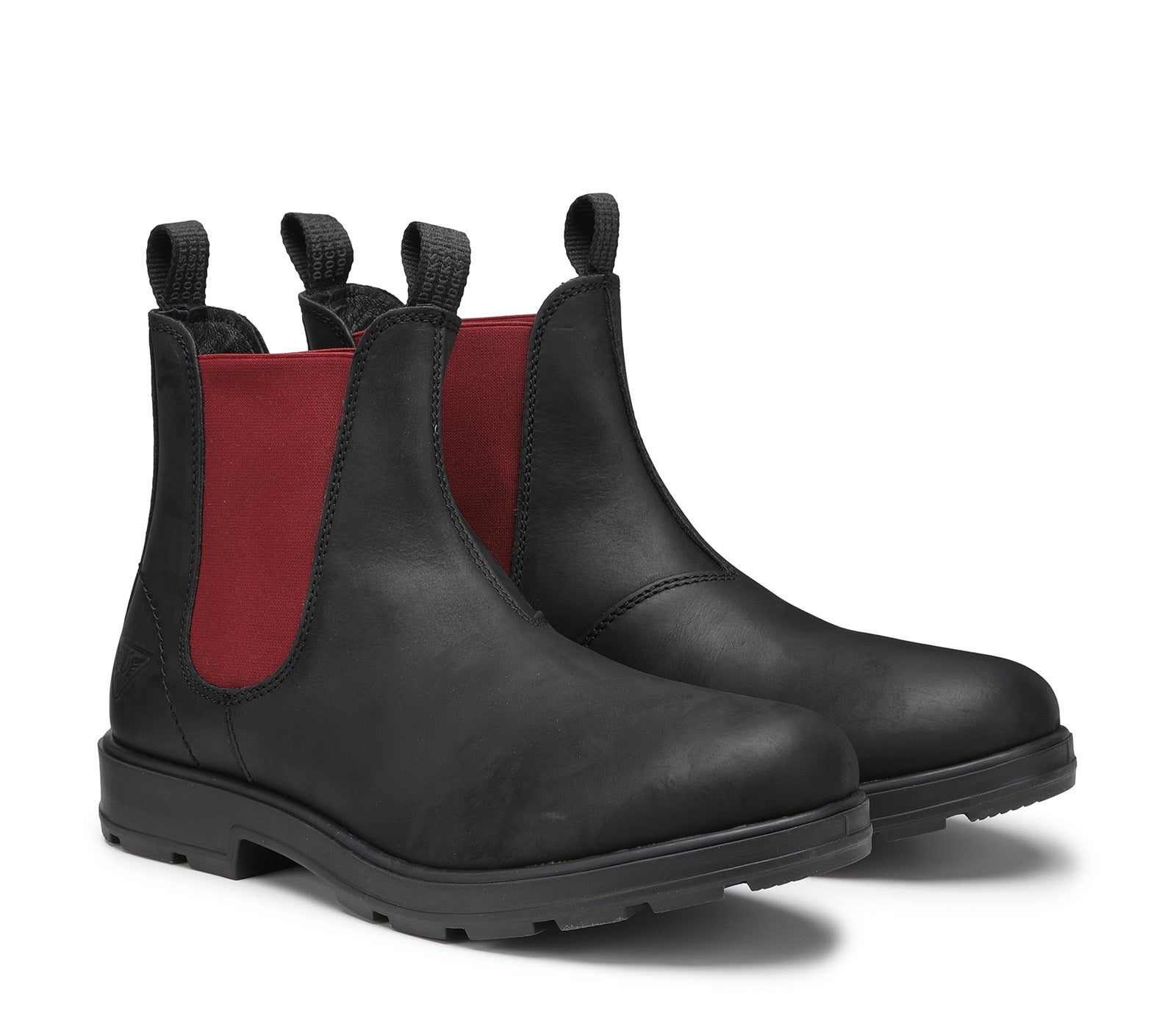 Black Men's Leather Boots with Red Elasticized Inserts