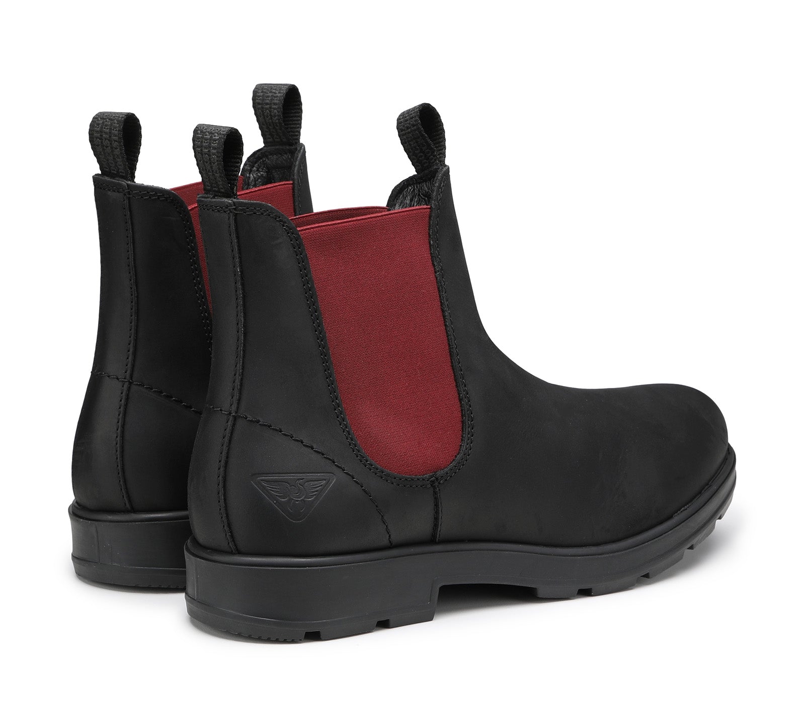 Black Men's Leather Boots with Red Elasticized Inserts