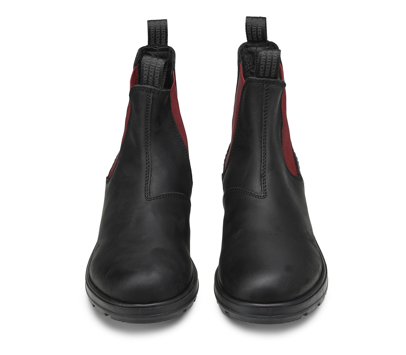 Black Men's Leather Boots with Red Elasticized Inserts