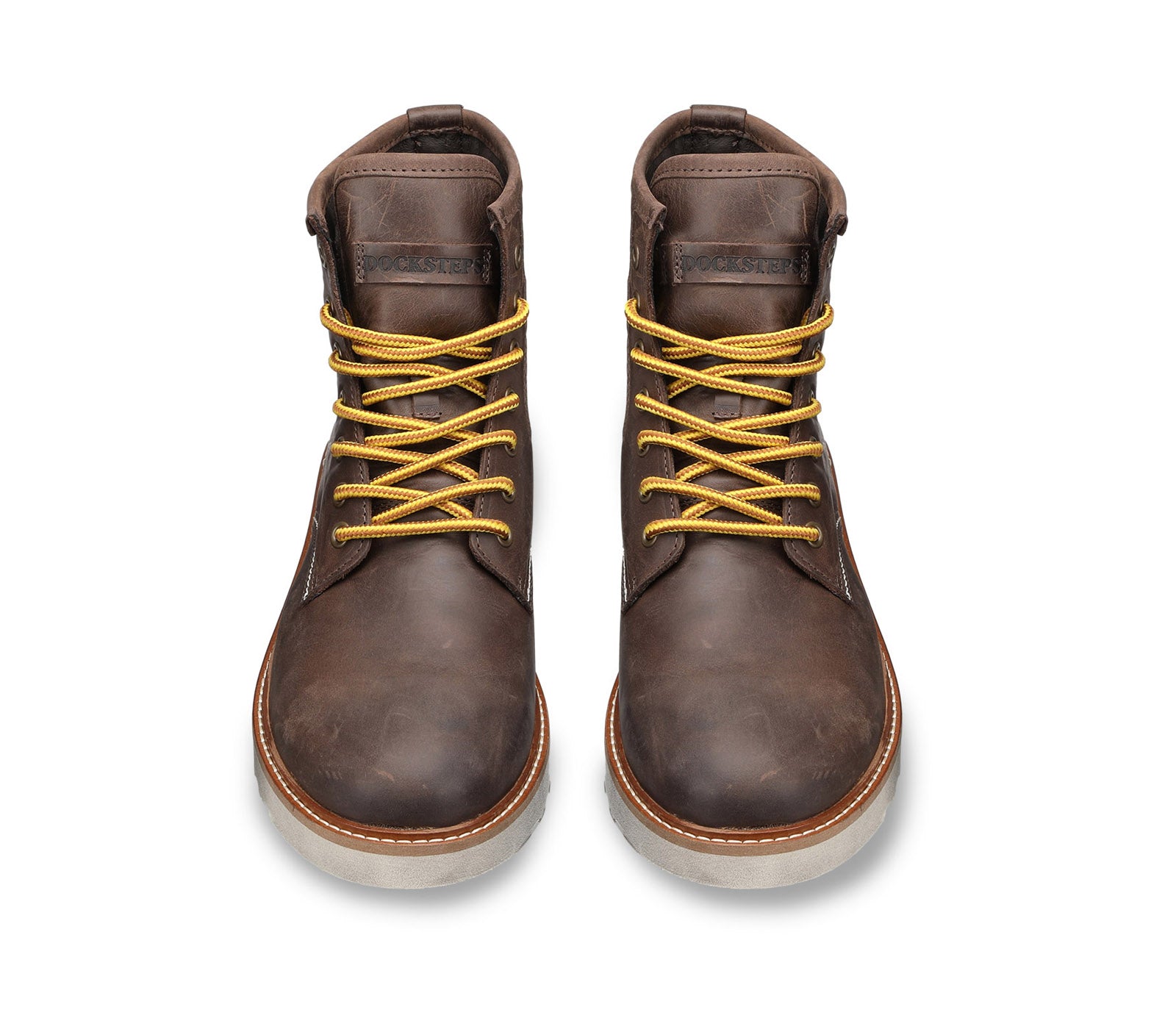 Dark Brown Men's Boot with Yellow Strings and Rubber Sole