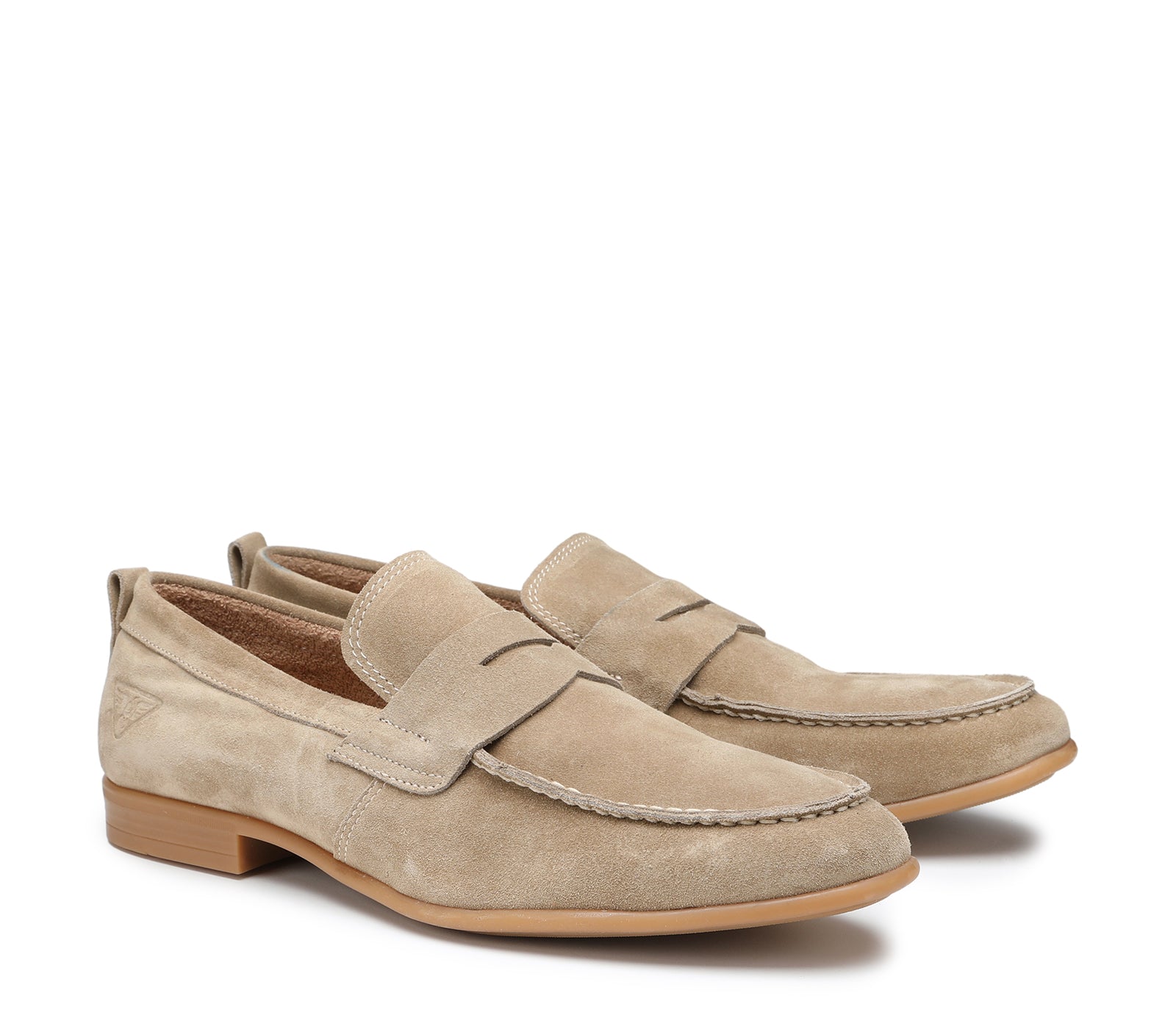 Men's Moccasins in Soft, Sand-colored Suede with Rubber Sole 