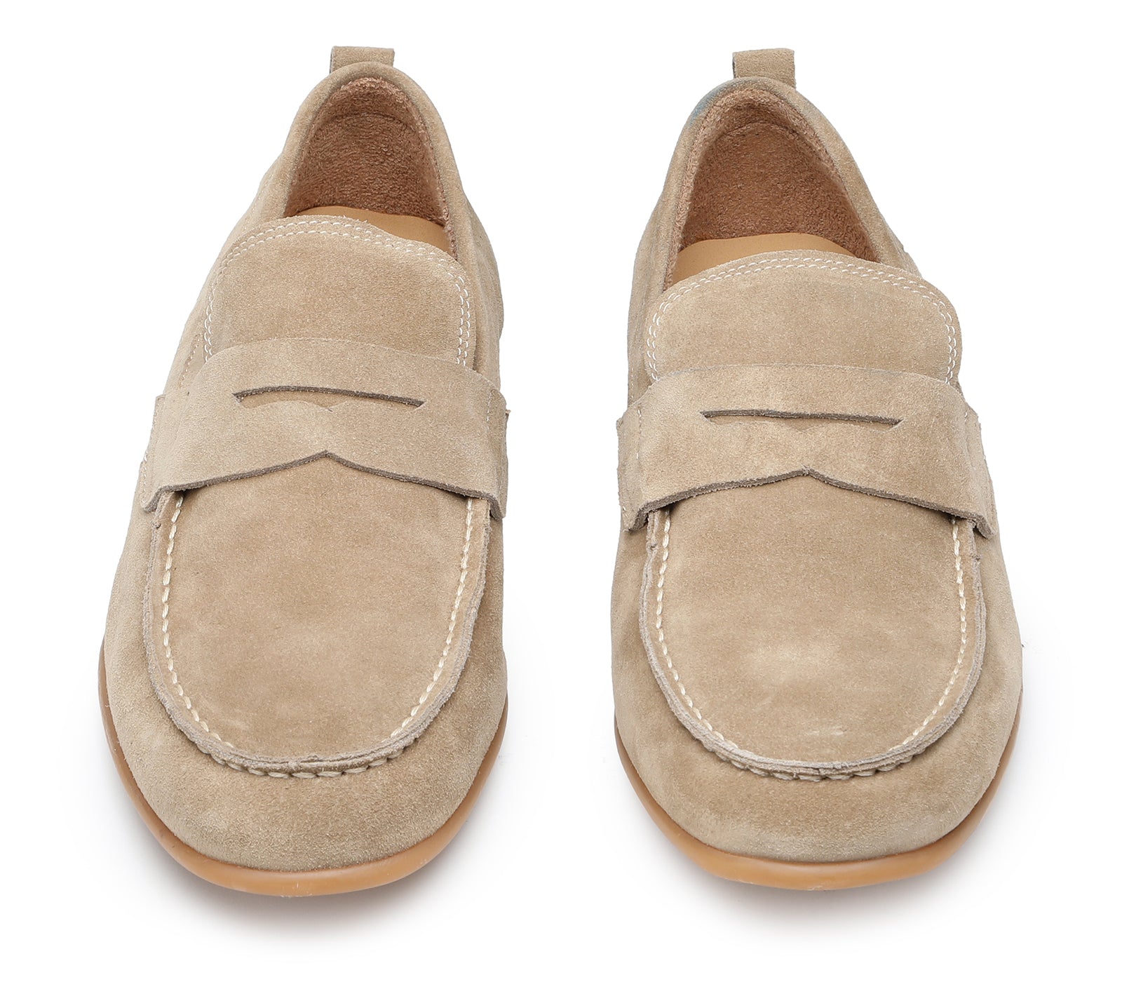 Men's Moccasins in Soft, Sand-colored Suede with Rubber Sole 