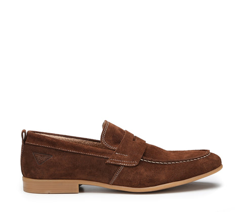 Men's Moccasins in Soft Brown Suede with Rubber Sole 