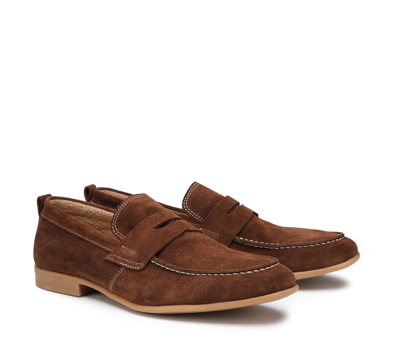 Men's Moccasins in Soft Brown Suede with Rubber Sole 
