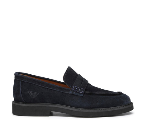 Dark Blue Men's Classic Moccasin with Embossed Stitching