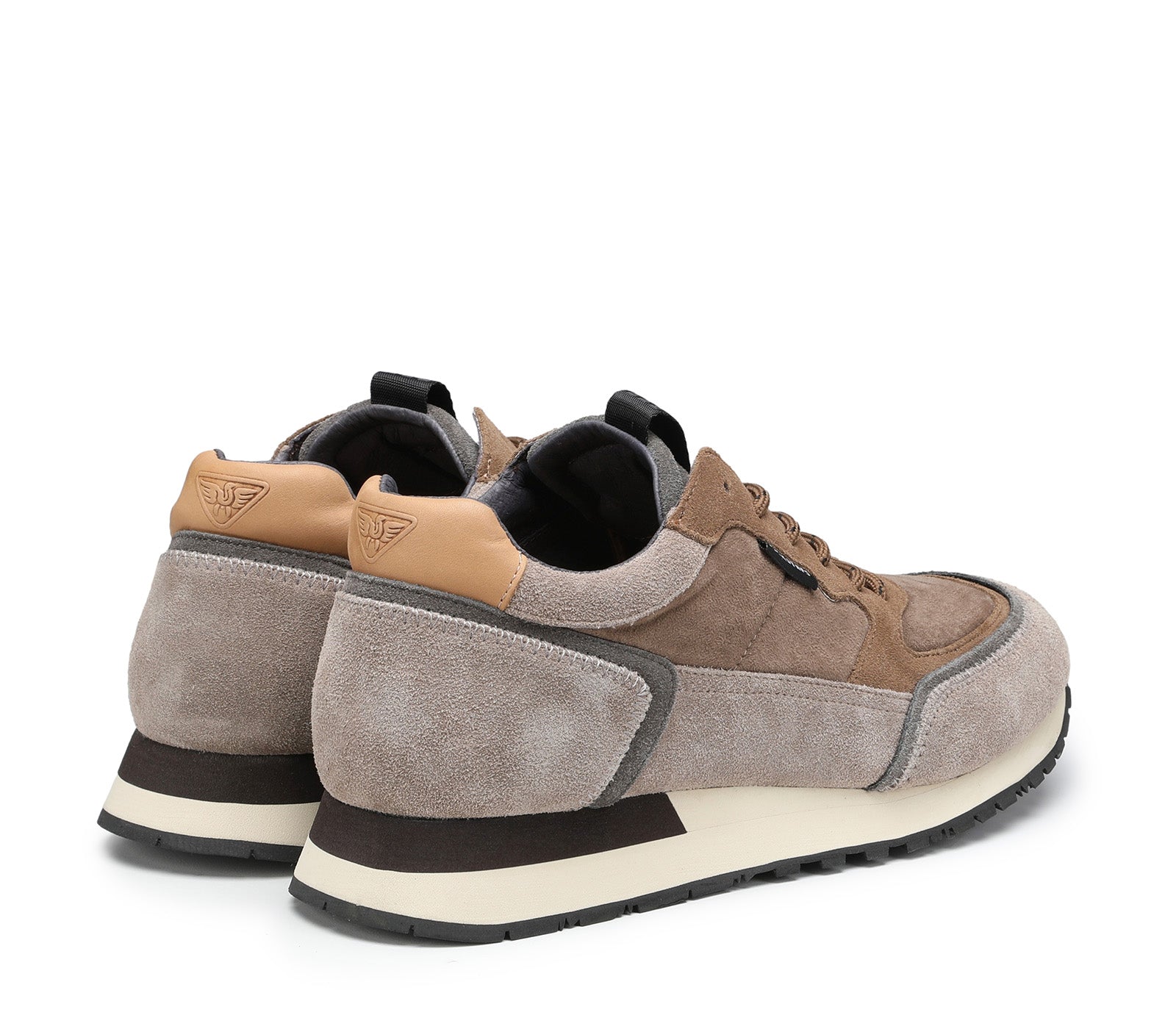 Men's Sneakers in Mixed Suede Leather Tobacco Color