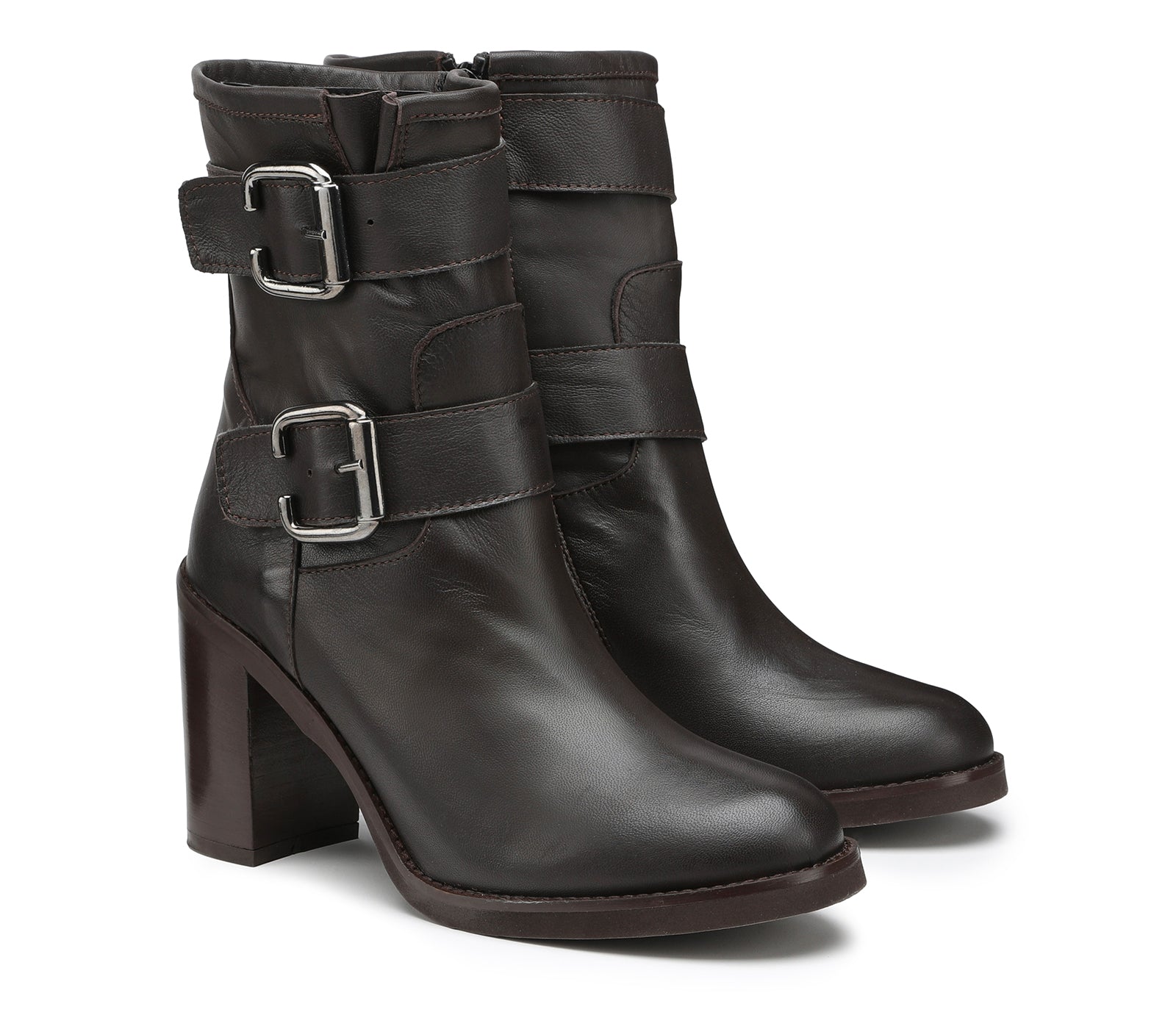 Black Women's Boots with Wide Heels and Adjustable Straps