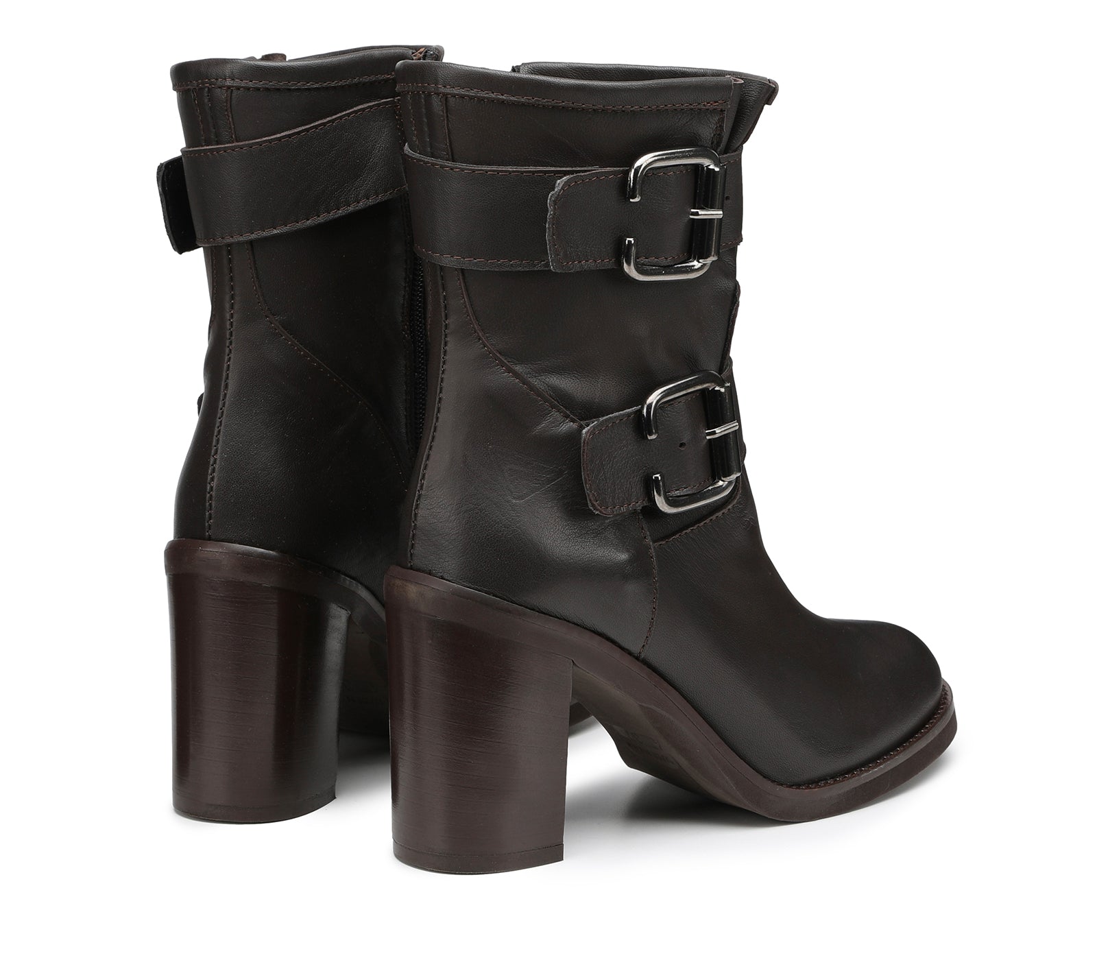 Black Women's Boots with Wide Heels and Adjustable Straps