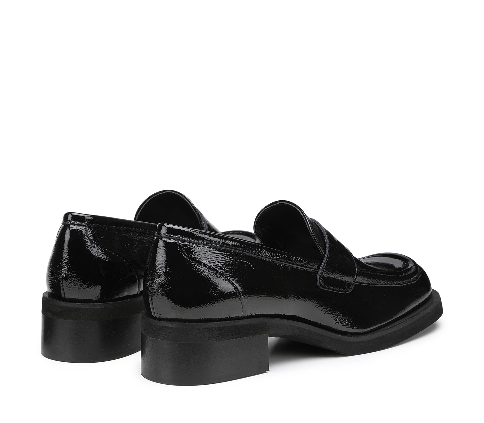 Women's Moccasins in Black Patent Leather with Square Toe and Rubber Sole