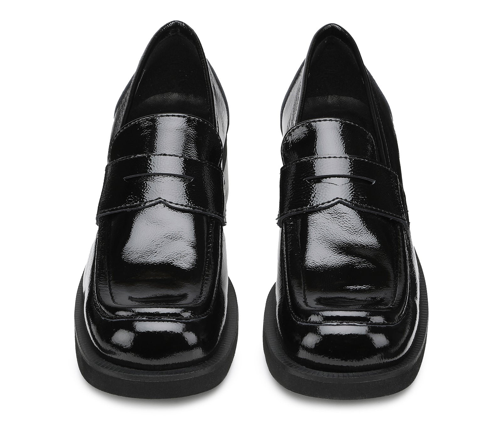 Women's Moccasins in Black Patent Leather with Square Toe and Rubber Sole