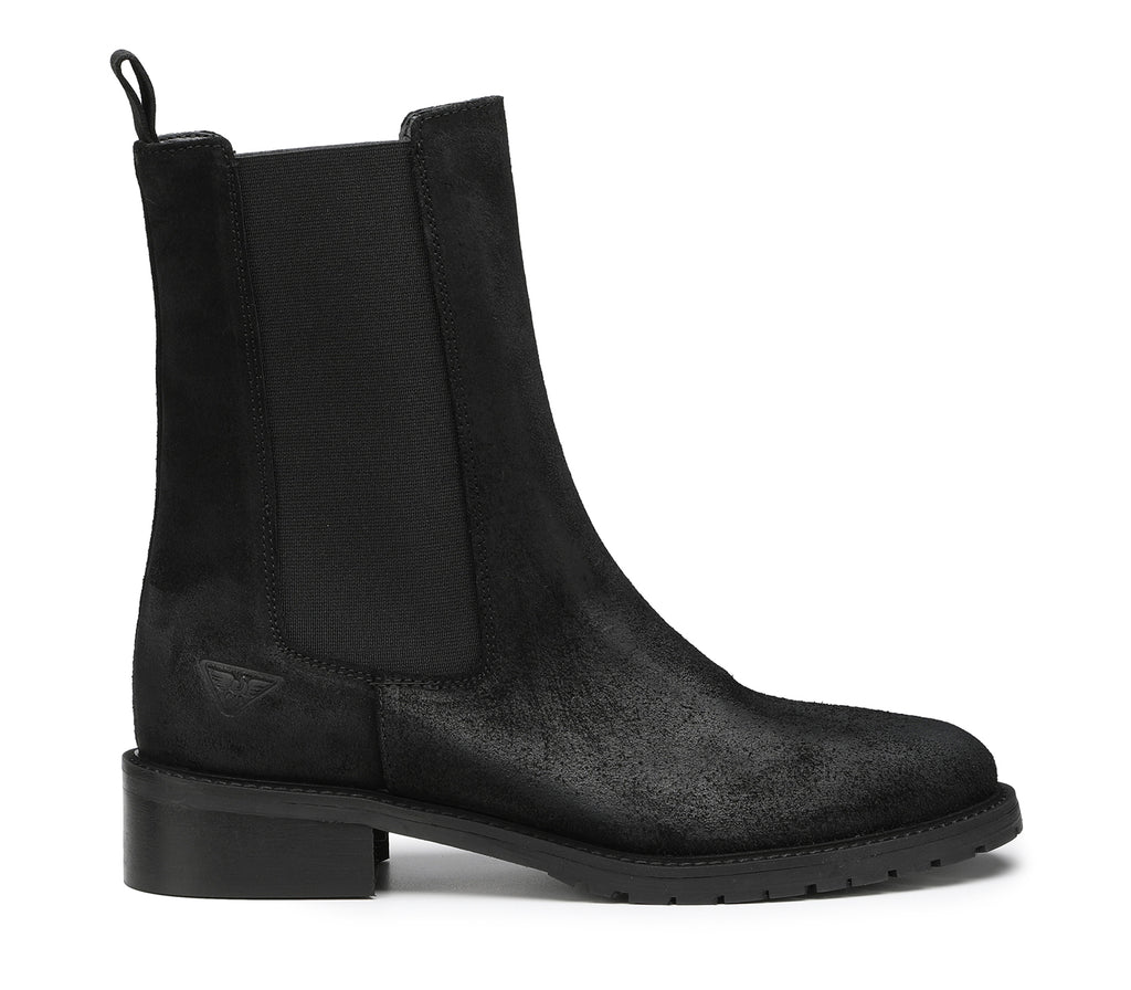 Women's Chelsea Ankle Boots in Black Leather with Elasticized Inserts