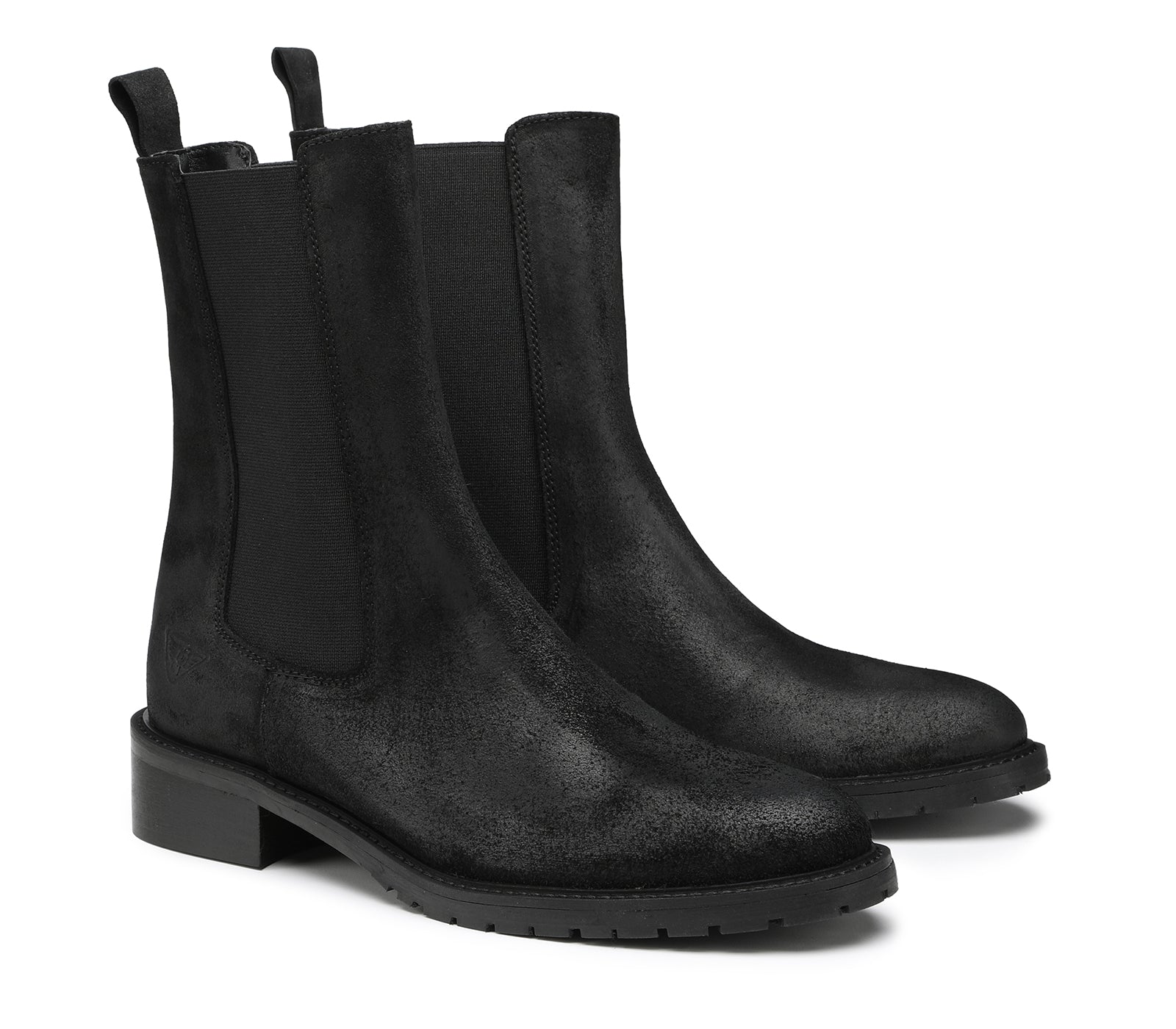 Women's Chelsea Ankle Boots in Black Leather with Elasticized Inserts