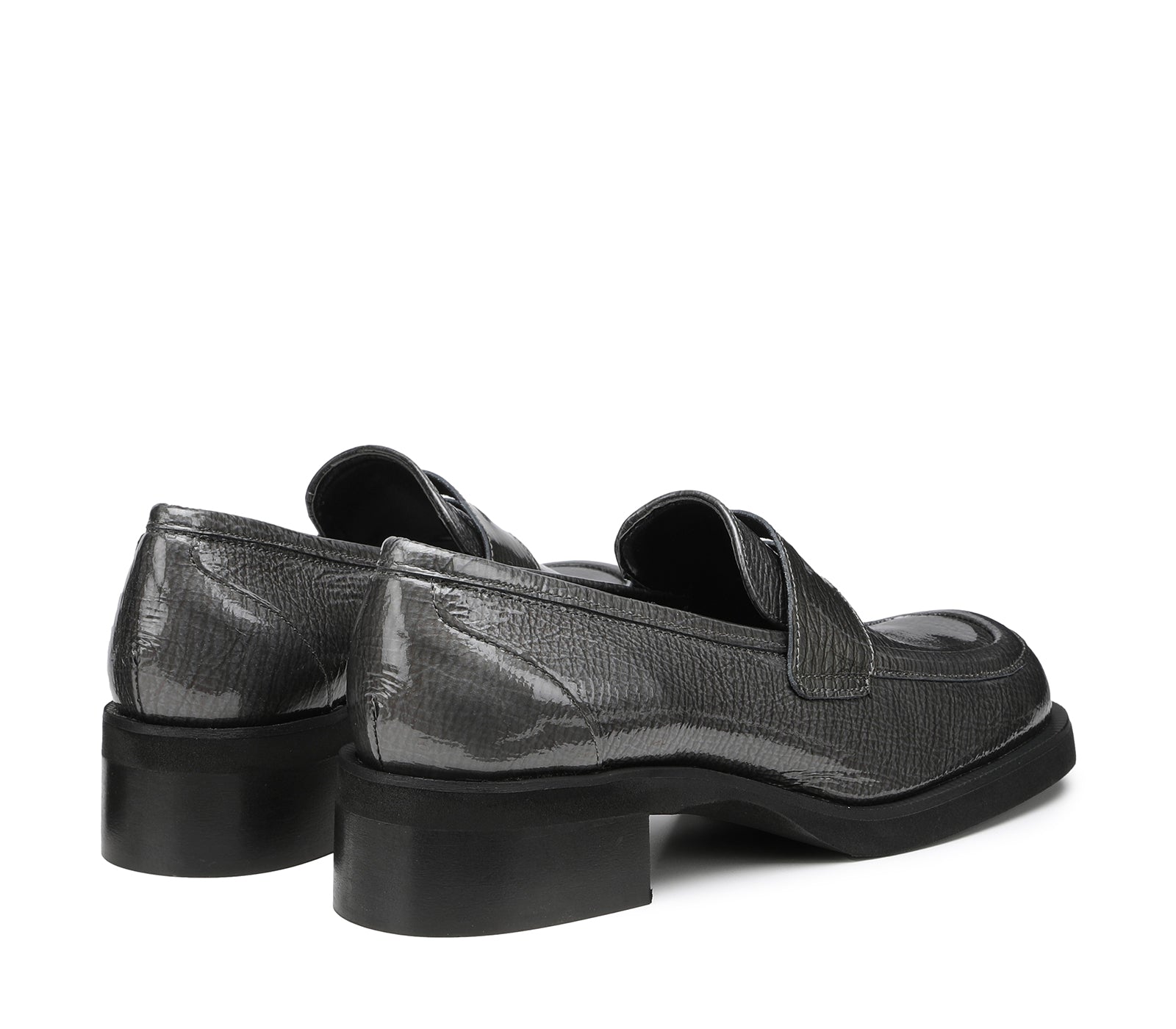 Women's Moccasins in Gray Patent Leather with Square Toe and Rubber Sole