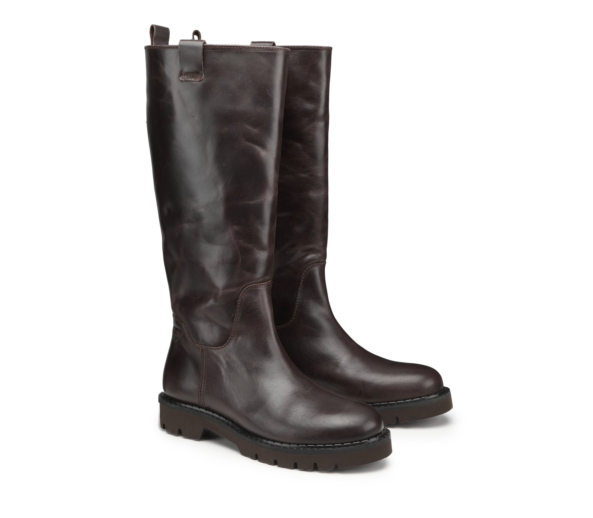 Women's Leather Boots with Round Toe and Knee-Length Gambit 