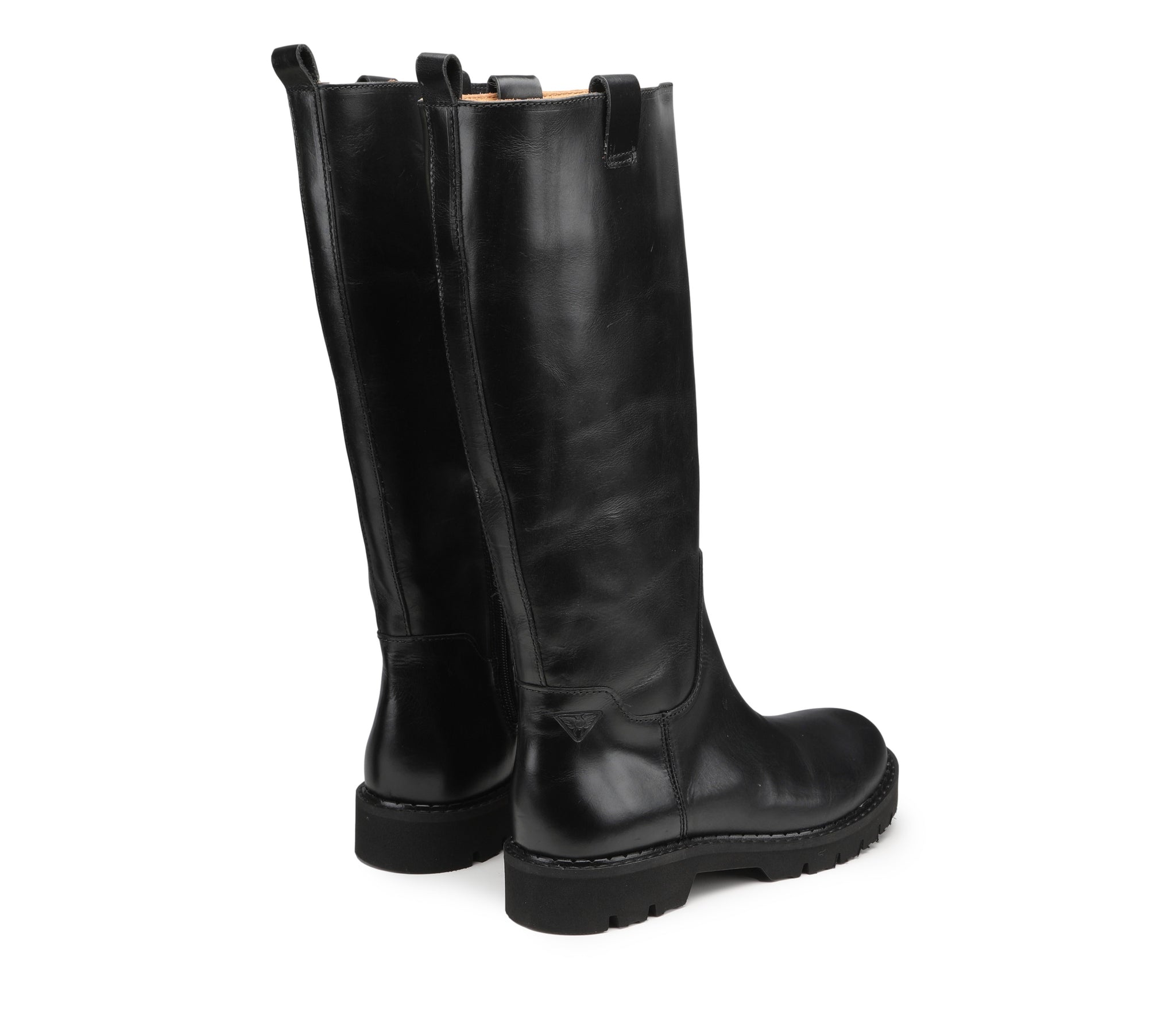 Women's Black Leather Boots with Round Toe and Knee-Length Gambit 