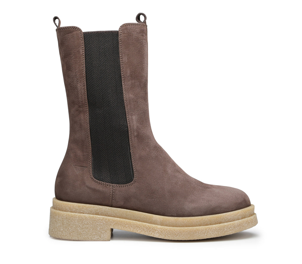 Women's Nubuck Boots with Side Elastics and Rubber Sole