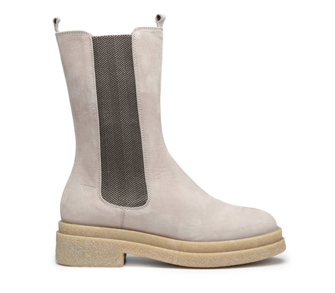 Women's Boots in Ice-Colored Nubuck with Rubber Sole