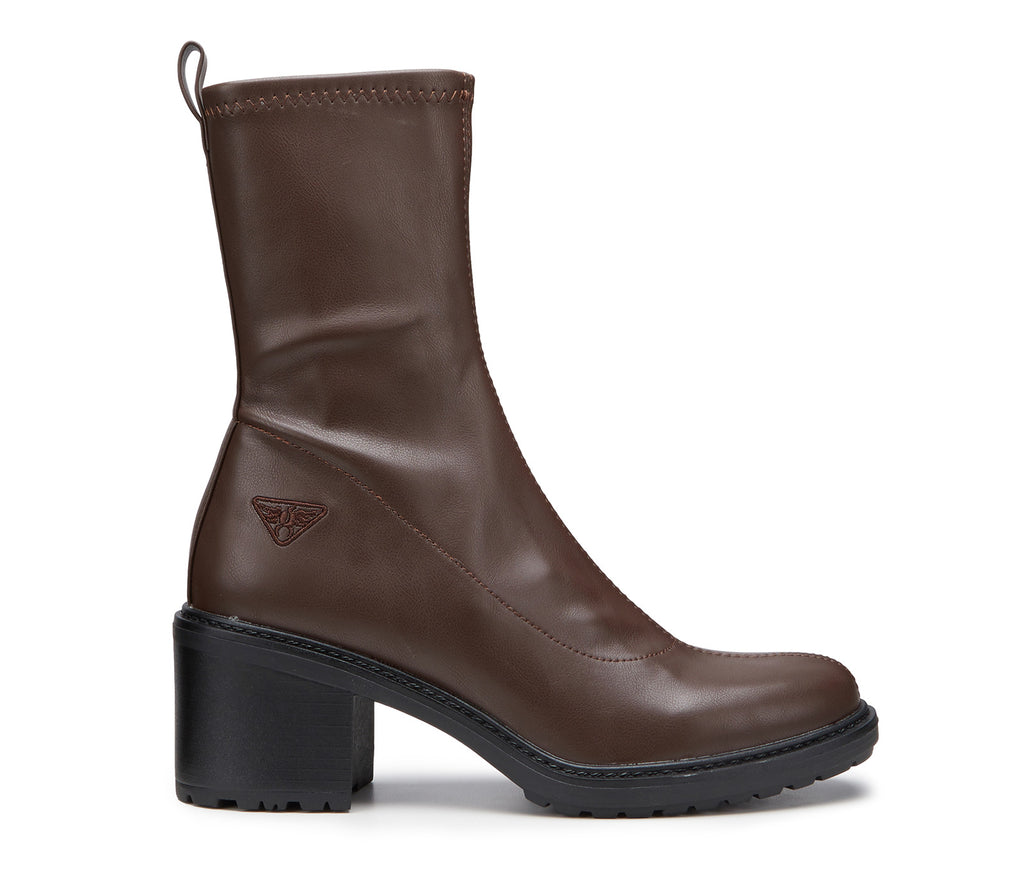 Brown Women's Half-Calf Boots in Stretch Leather