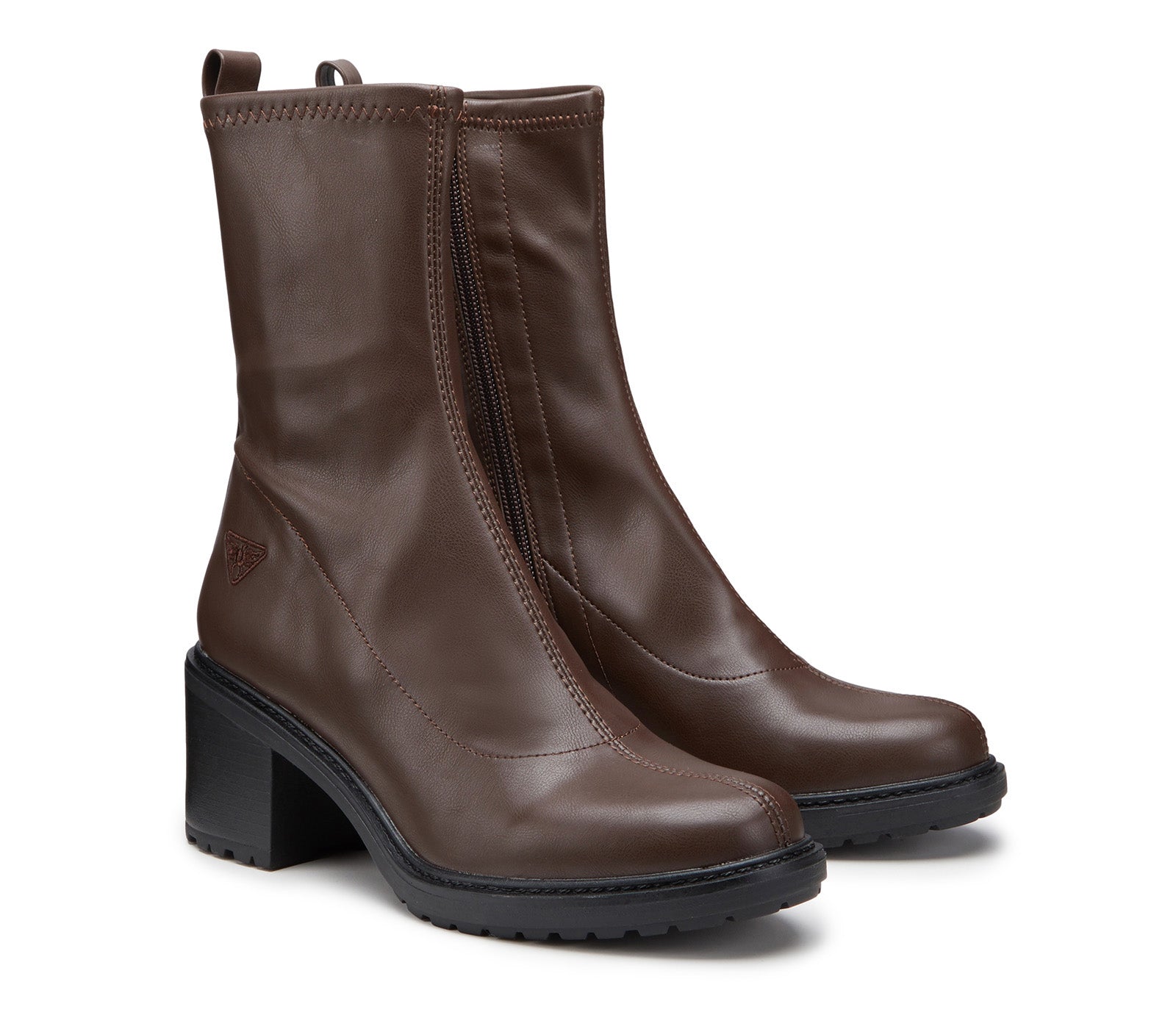 Brown Women's Half-Calf Boots in Stretch Leather