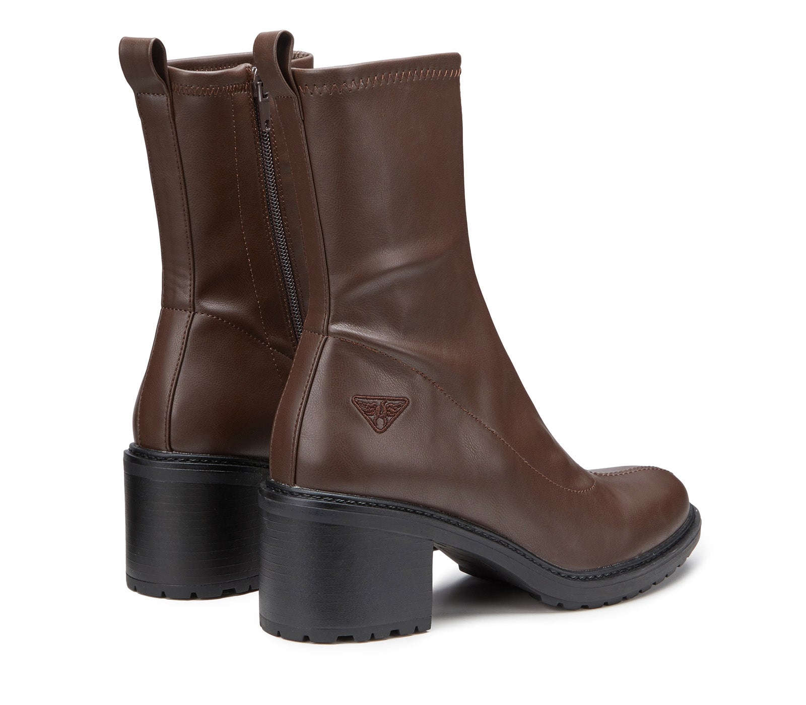 Brown Women's Half-Calf Boots in Stretch Leather