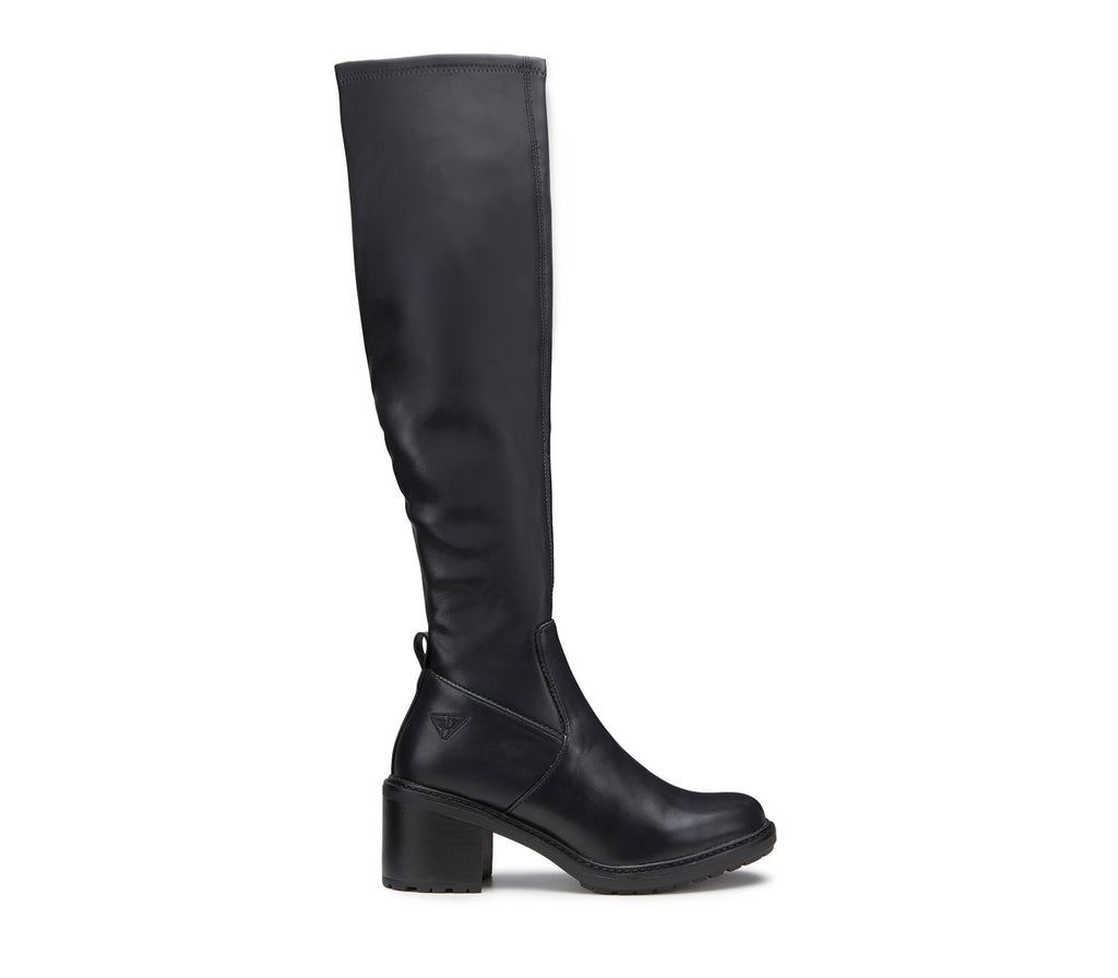 Women's Knee High Boots in Black Stretch Leather