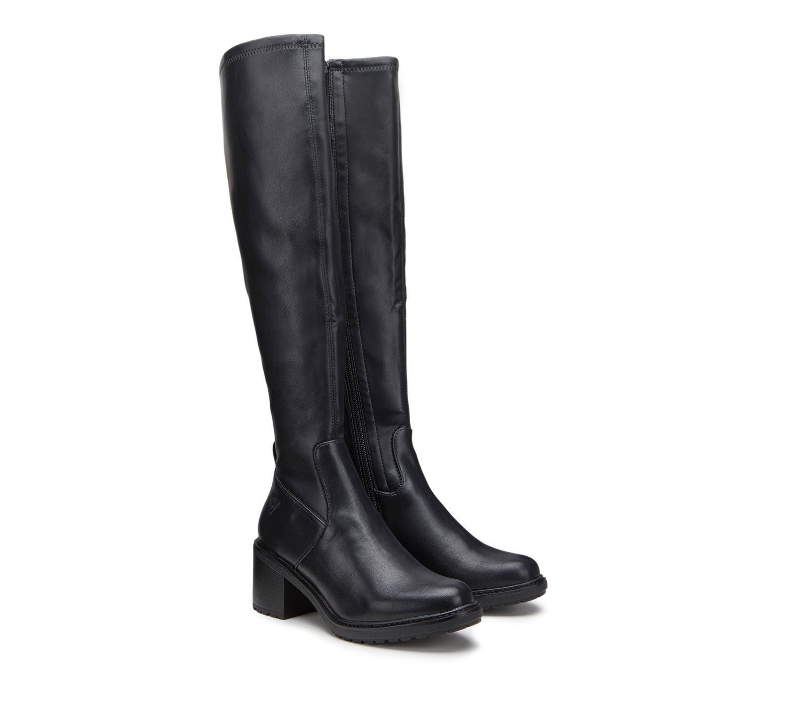 Women's Knee High Boots in Black Stretch Leather