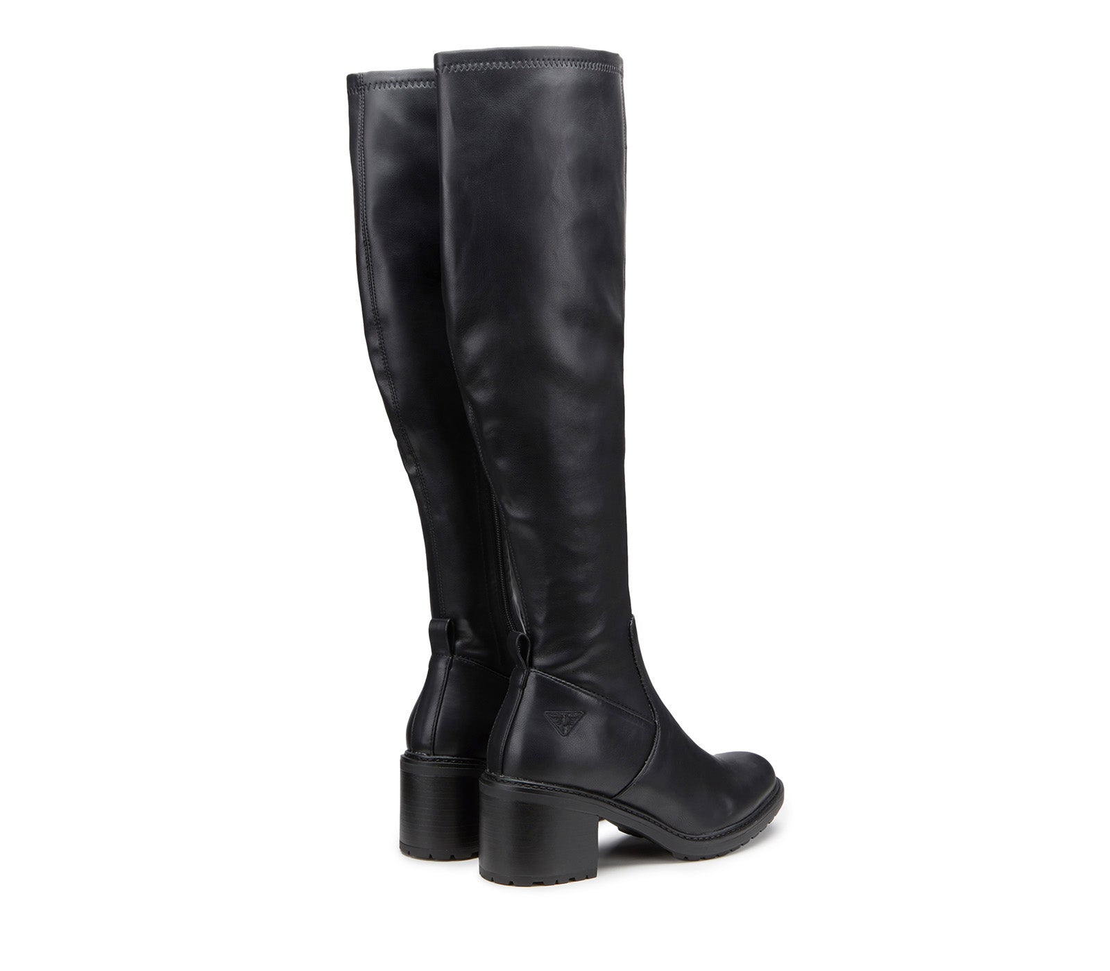 Women's Knee High Boots in Black Stretch Leather