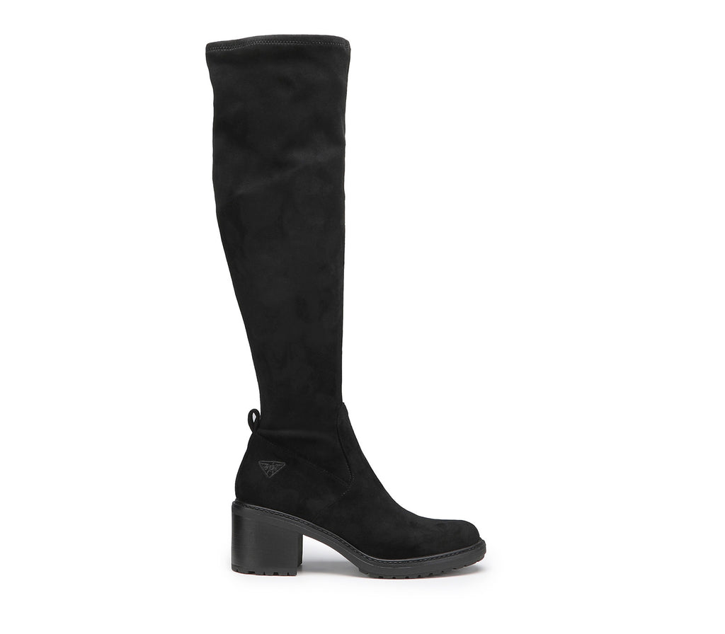 Stivalida Women's Knee High in Black Suede Stretch Leather