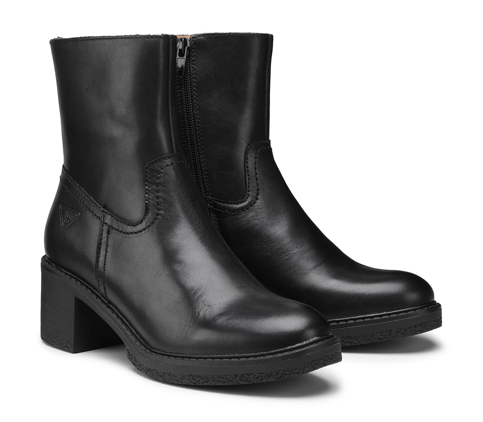 Women's Black Leather Ankle Boots with Block Heel