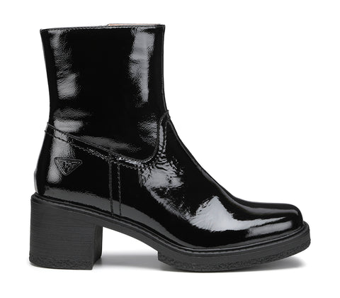 Women's Black Patent Leather Ankle Boots with Block Heels