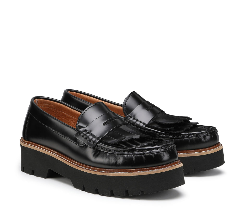 Women's Black Patent Leather Loafer with Voluminous Sole